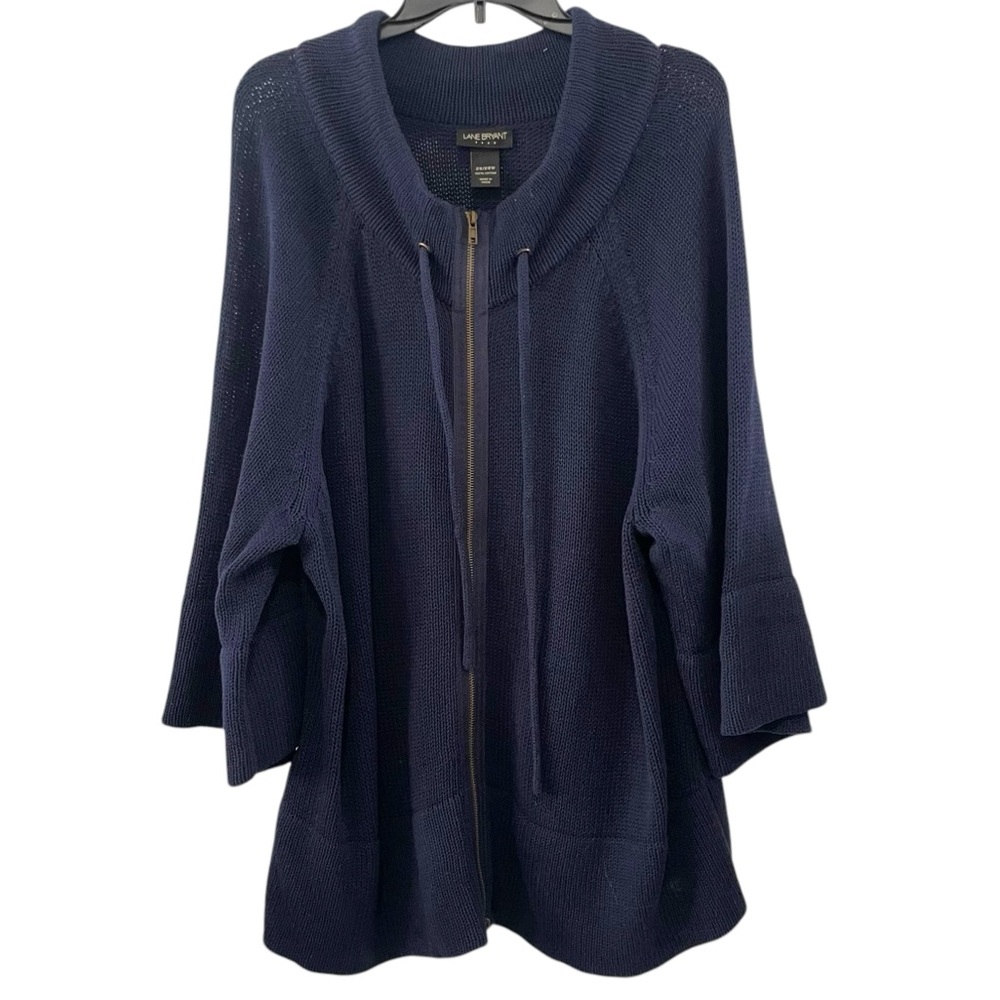 Lane Bryant Navy Zip Front Open Knit Cardigan